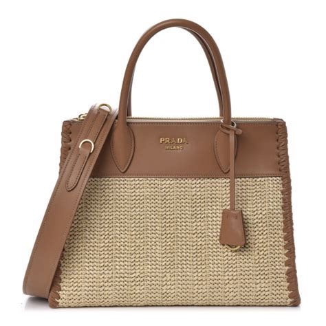 PRADA Raffia City Calfskin Whipstitch Medium Paradigme